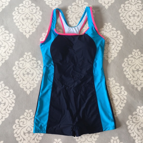 Women’s Boyleg One Piece Swimsuit Blue - Picture 1 of 8